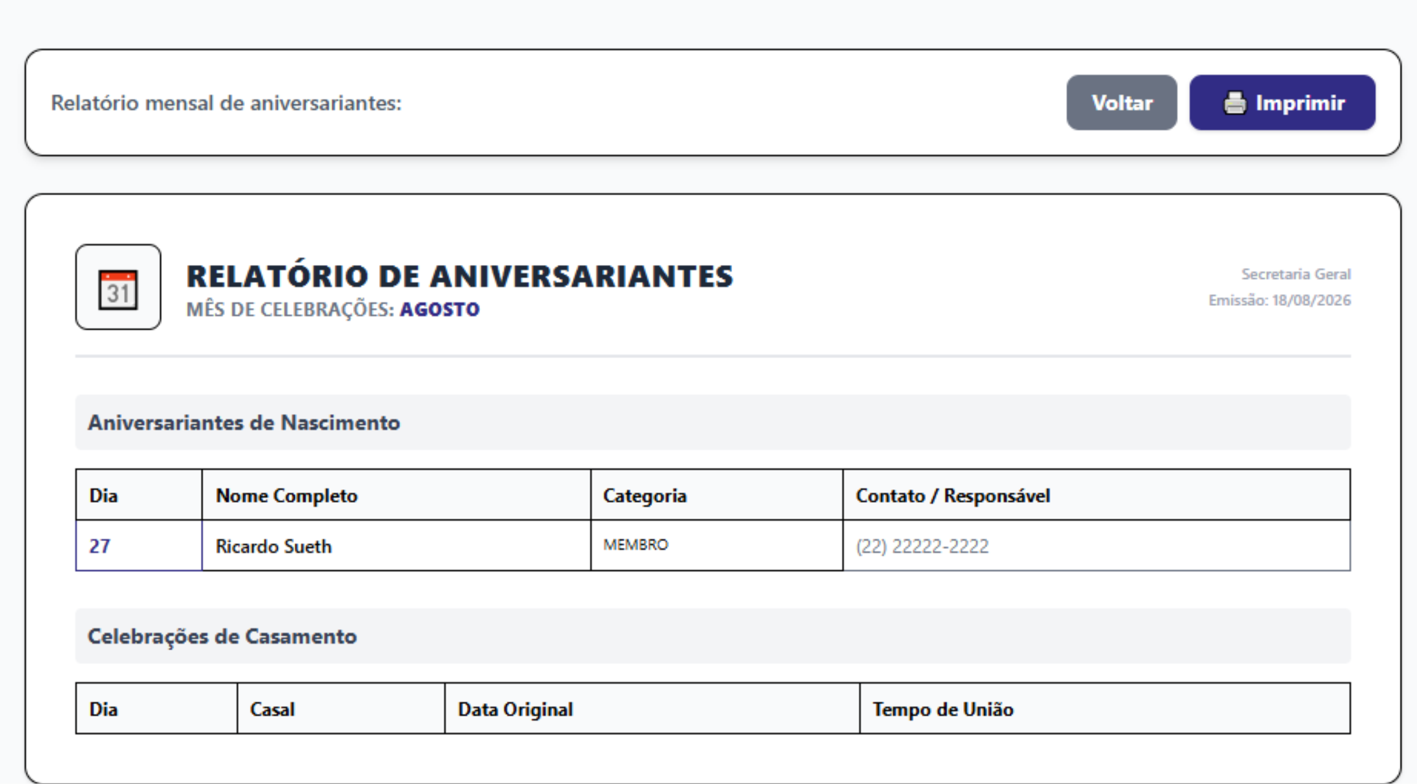 Lista de Aniversariantes